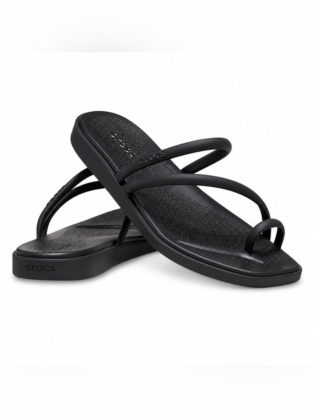 CROCS Women's Black Strappy Toe-Loop Sandals